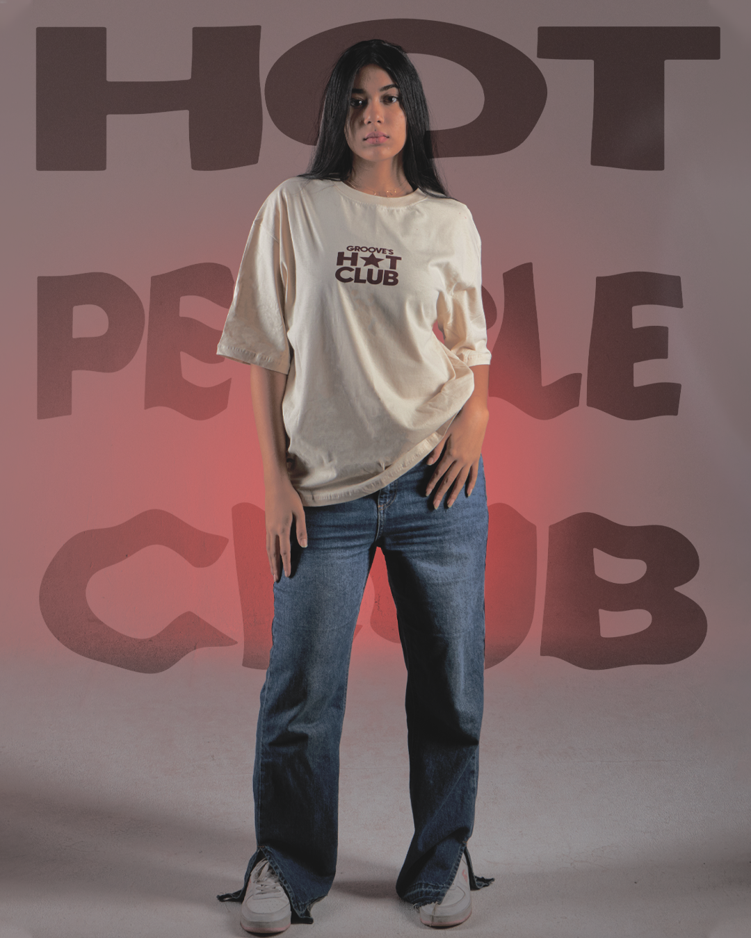 HOT PEOPLE CLUB UNISEX CREAM OVERSIZED T-SHIRT